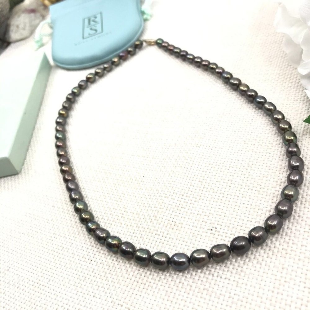 DESIGNER ROSS SIMONS 925 BLACK PEARL NECKLACE - Picture 2 of 12